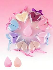 2个/套 水滴形化妆海绵，心形包装设计；柔软无乳胶化妆粉扑，适合湿用。（1个包装盒，2个化妆海绵） - 彩色 - 查看 2