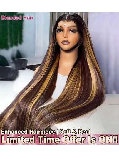 200% 密度即戴即用 34 英寸 5*5 13*4 直发蕾丝前假发 - 巴西原生直发，预剪、预拉、预熨，隐形发际线蕾丝前假发，无需胶水 - 高光 P4/27 渐变蜂蜜金，预先拔毛，无需技巧，无需胶水，高清透明中分假发，前额无胶 - 优雅款式，适合所有种族，真人发前额假发，无胶编织假发，女士日常佩戴，混合发