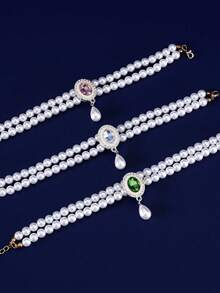 1 pieza Collar de joyería de perlas falsas de doble capa de moda para mascotas, gatos y perros, accesorio de collar para mascotas - Multicolor - Ver 3