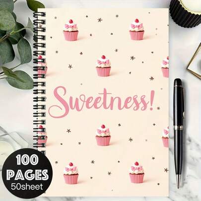 100-seitiges süßes Cupcake & Stern Spiralheft, "Süßigkeit!" Design, geeignet für Arbeit, Studium, Schule, Abschlussgeschenk, Geburtstagsgeschenk, Tagebuch, Planung, Memo, süßer Begleiter