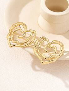 1对夸张几何镂空不对称心形耳环（女士款） - 金黃色 - 查看 5