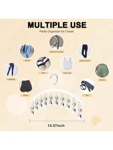 [Wardrobe Storage Combo] Metal Leggings Hanger With Silicone Coated 2 Pack | With 10 Anti-Slip Clips, 20 Pairs Of Pants Can Be Hung | Space-Saving Closet Organizer | Black And White Available In Both Colors | Multifunctional Storage Cabinet Organizer - White - View 2