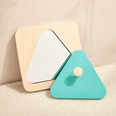 木制几何形状配对拼图 - 正方形和三角形组合，镜面设计带把手，儿童精细动作技能训练玩具，情绪认知管理游戏道具，万圣节、圣诞节、感恩节、生日礼物