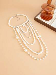 1pc Bohemian Style Exaggerated Multi-Layer Faux Pearl Beaded Necklace, Elegant Luxurious For Wedding, Party, Casual, Date, Women's Festival Birthday, Versatile Jewelry Gift - White - View 6