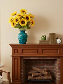 8Pcs Large Sunflowers Artificial Flowers Full Bloom Long Stem Artificial Sunflower Tall Sun Flowers Giant Silk Sunflowers With Stem Fake Sunflower Floral Arrangement For Home Wedding Decor - 黃色 - 查看 2