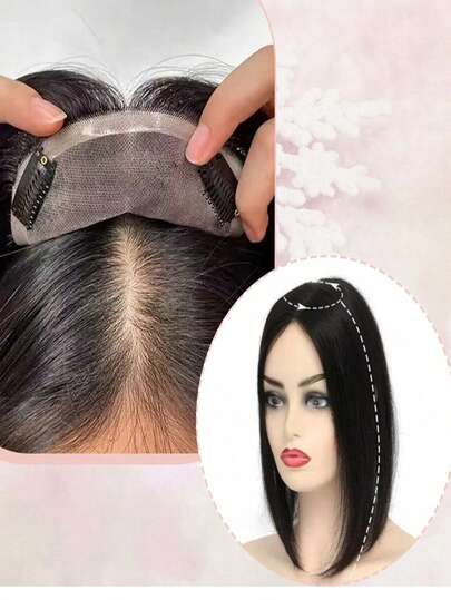 Mũ trùm tóc nữ dệt thủ công thanh lịch, 100% tóc thật, thoáng khí và ôm sát, chống sốc, móc hoàn toàn bằng tay, đa chức năng, tóc thẳng tự nhiên, dài 14 inch.