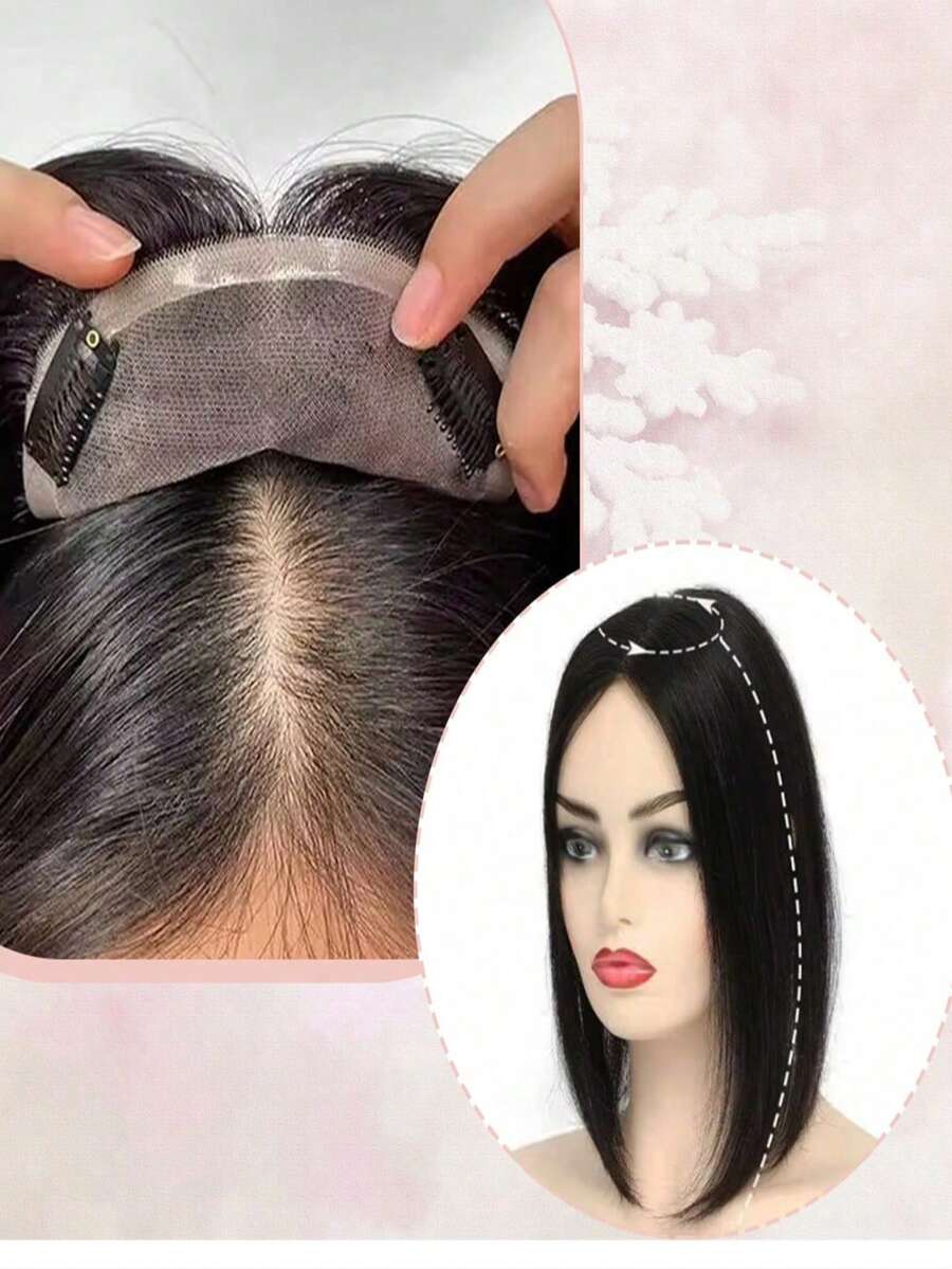 Mũ trùm tóc nữ dệt thủ công thanh lịch, 100% tóc thật, thoáng khí và ôm sát, chống sốc, móc hoàn toàn bằng tay, đa chức năng, tóc thẳng tự nhiên, dài 14 inch. - Nhiều màu - Xem 1