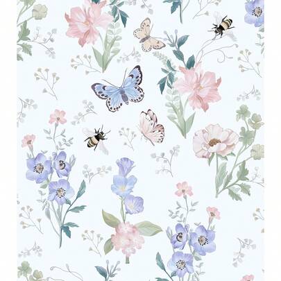 1 Roll Of Fashionable Plant Flower Butterfly Wallpaper, Sweet And Cute Plant Flower Wallpaper, Exquisite Indoor Decoration Film, Suitable For Room Cabinet Renovation Decoration, Various Room Wall Decoration Wallpapers, Easy To Install, Handmade Craft Film