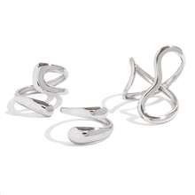 3pcs/1pc Set Minimalist Curved Stainless Steel Open Rings, Suitable For Women, Featuring Fashionable Asymmetrical Wave And Geometric Design, Adjustable Stacking, Waterproof & Hypoallergenic, Suitable For Daily Wear, Party, Date, Gift, Fashionable Minimalist Cool-Toned Jewelry Accessory - Silver 1 - View 7