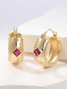 Pendientes de aro de zirconia sintética de color cobre-rojo vintage, diseño de aro único, elegante joyería de tono dorado - Multicolor - Ver 6