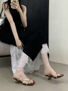 2026 Summer New Thong Two-Way Asymmetric Heel Wedge Sandals, French Elegant Flip Flops High Heel Sandals - Gold - View 2