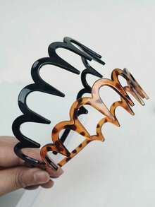 4条/2条装波浪形锯齿豹纹宽发箍，时尚简约男女通用发饰，发箍，波浪形发箍夏季穿搭 - 彩色 - 查看 11
