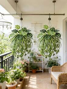 2pcs/Set = Spider Orchid + Monstera, Nordic Style Artificial Hanging Greenery Monstera Combination, UV Resistant Greenery Suitable For Outdoor Garden, Home Decor, Art Decor, Year-Round Artificial Greenery, Palm Festival And Other Seasonal Holidays, Multi-Functional Decor, Pot Not Included - Green - View 1