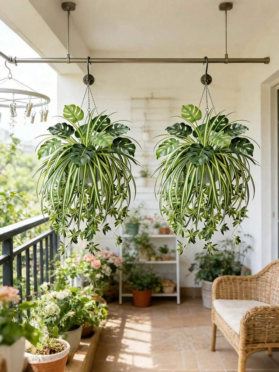 2pcs/Set = Spider Orchid + Monstera, Nordic Style Artificial Hanging Greenery Monstera Combination, UV Resistant Greenery Suitable For Outdoor Garden, Home Decor, Art Decor, Year-Round Artificial Greenery, Palm Festival And Other Seasonal Holidays, Multi-Functional Decor, Pot Not Included - Green - View 1