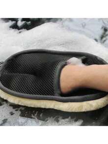 1pc Black Single-Sided Car Washing Glove, Faux Wool Plush Thickened Bear Paw Car Wash Glove - A - View 2