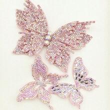 3件套粉色水钻蝴蝶DIY手工缝纫装饰，适用于衣服、鞋子、包包 - 粉紅色水鑽蝴蝶 - 查看 1