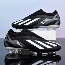 1 Pair Men's Soccer Cleats, Low-Top Outdoor Team Sports Shoes, Adult & Youth Sizes, AG Long Studs For FG Soft Ground & Natural Grass, Lace-Up Leather Football/Soccer Shoes - Black - View 2