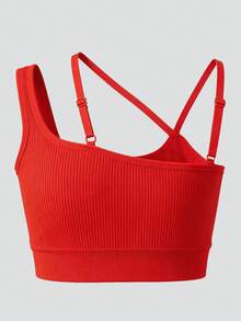 Runway Rest Áo lót thể thao không đường may, có gân, dây đeo bất đối xứng, thoáng khí, thích hợp cho tập luyện hàng ngày. - Đỏ - Xem 5