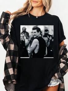 Pedro Pascal-3  Crew-Neck Printed Men's Fashion Short-Sleeved Sports T-Shirt - Black - View 1