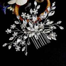 1pc Handmade Women's Crystal Hair Accessory, Pearl Embellished Hair Comb Suitable For Ball, Wedding, Banquet Valentine's Day Accessories - Silver - View 3