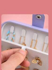 1个便携式旅行首饰收纳盒，PU皮革首饰整理盒，小巧拉链首饰盒，多层耳环戒指架，化妆品收纳盒，首饰展示架，香水收纳盒，防水防氧化材质，保护戒指、耳环、项链，节日礼物，送她的礼物，适合教师使用 - 多色 - 查看 2