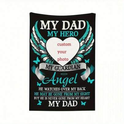 Customized  Personalized Photo  Flannel Blankets In Memory Of Dad, Always Loving You And Missing You., Personalized Soft And Comfortable Blankets, Customized Special Photo  As Birthday Gifts, Family, Souvenir Customized Blankets, Blankets Suitable For All Seasons, Washable, Machine Washable, Lightweight, Breathable, Comfortable, Warm, Comfortable Customization, Unique, 280gsm For Him, Her Personalized Ideal Gifts For Her, Him, Family, Boyfriend,Girlfriend,Father,Family,Mother,Lover,Daughter,Son,Friend,Nurse,Teacher, Classmate. Perfect Nap, Camping, Travel, Home, Daily Life, Office Decoration, Birthday, Valentine's Day, Thanksgiving, Christmas, Halloween,  Father's Day, Easter  Gifts,Sofa,Bed,Car,Bedroom,Living Room,Office,  Outdoor Camping, Beach,Wall Decoration.