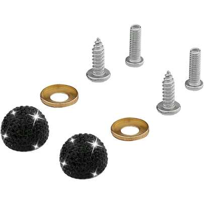 New-  2PCS Bling Car License Plate Screws, Stainless Steel Car Truck Motorcycle License Plate Fasteners, Crystal Rhinestone Tive Cover Auto LicensPlate Frame Bolts Replacement Kit (Black)
