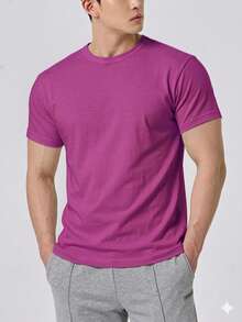 Plain Basic Short Sleeve T-Shirts 100% Cotton 30.1 Yarn Combed - GRAPE - View 2