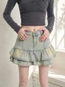 YEAE | Chân váy mini denim thiết kế xếp ly đôi độc đáo, ngọt ngào và cá tính. - Màu xanh lam - Xem 1