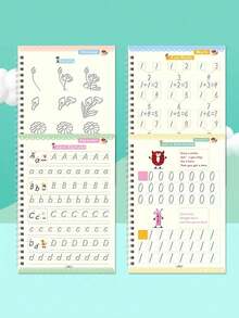 4 piezas de libros reutilizables de práctica de escritura con ranuras mágicas (3-6 años) - Conjunto de aprendizaje preescolar que incluye letras, números, arte y matemáticas - Incluye un bolígrafo ergonómico y un agarre de lápiz - Multicolor - Ver 6