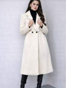 Women's Elegant Luxury La Batida Overcoat With Waist Belt, Autumn/Winter Style, For Women, Cold Weather Clothing, Brown, Black, Beige - 白色 - 查看 3