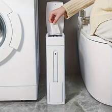 纤薄转角浴室垃圾桶带马桶刷，节省空间的紧凑型塑料垃圾桶，浴室垃圾桶，多功能浴室配件 - 配刷瘦型垃圾桶 - 查看 4