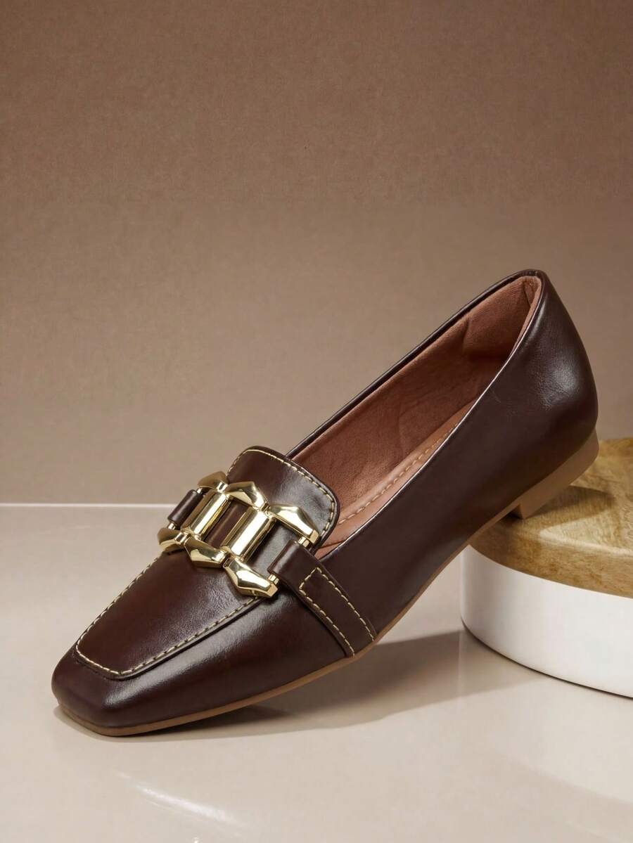 Women's Julia Square Toe Flats With Buckle | Madri Cacau – Casual, Neutral, Urban, Comfortable - Lạc đà - Xem 1