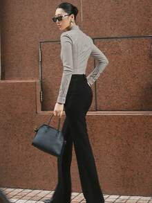 女士休闲百搭纯色单排扣翻领工作衬衫，适合商务会议、办公室着装、返校季、婚礼、生日派对、单身派对、情人节、新年等各种场合。 - 灰色 - 查看 5