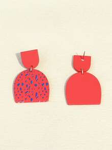 1 Pair Girls' Blue Dotted & Red Ceramic Texture Acrylic Earrings, Stylish Design - Multicolor - View 5