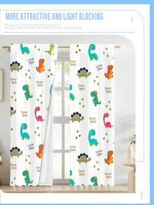 2 Stück 110g Cartoon Dinosaurier Verdunkelungsvorhänge für drinnen und Outdoor, Verdunkelungsvorhänge für Schlafzimmer und Wohnzimmer, Wärmeisolierung für Balkon, einfach aufzuhängen, moderner Stil, 100% Polyester - Verschiedenfarbig - Übersicht 6