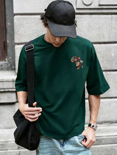 100% Polyester Breathable Knit Fabric Africa Map Print Short Sleeve T-Shirt, Regular Fit Crew Neck Design, Suitable For Summer Outdoor Sports And Daily Wear