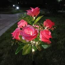 1/2/4PCS 7 Heads Solar Rose Flower Lights, Outdoor Garden Decoration, Ground Plug Lawn Lights, LED Simulation Flower Lights, Solar Decorative Lights For Patio, Yard, Landscape, Pathway, Lawn, Sidewalks(Pink, White, Blue, Yellow, Red, Purple) - 7 Large Royal Roses - View 20
