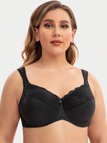 MELENECA Women Plus Size Full Coverage Underwire Lace Bra With Comfortable Cushioned Straps - Black - View 4