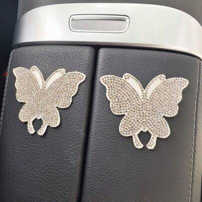 1/2pcs Shiny Butterfly Car Sticker - PVC Exterior Accessories With Crystal Rhinestones