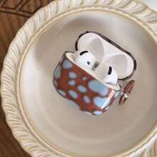 Semi-Transparent Brown & Blue Block + Circular Earphone Case Compatible With Apple Pro 3/Pro 2/ 4/3/2, Fashionable Women Earphone Case, Minimalist Earphone Case, Apple Earphone Case, Apple Earphone Cover - Brown - View 3