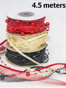 1pc Beaded Tulle Ribbon, Handmade DIY Woven Floral Bouquet Gift Wrapping Ribbon, Craft Supplies - 1 Piece Of Packaging Rope - View 2