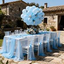 1卷浅蓝色雪纺装饰丝带，轻松营造节日氛围，适用于圣诞节/新年/生日/周年纪念/婚礼、宠物生日/婚礼派对装饰 - 薄纱，礼品蝴蝶结手工制作，婚礼派对装饰 - 可裁剪 - 查看 3