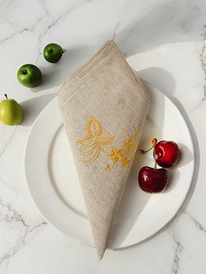 1条装高级刺绣涤纶厨房餐巾，优雅方形，1条装100%涤纶餐巾，适用于餐厅、野餐、咖啡馆、派对、婚礼及室内外装饰