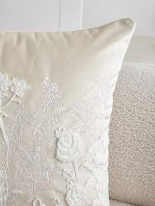 LCUHPCL 1pc Spring/Summer Charming 3D Embroidered Multi-Color Tulip & Wildflower Embroidered Throw Pillow Cover, Home Decor Suitable For Living Room, Bedroom, Party, Sofa, Etc. - Beige - View 6
