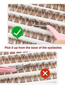 Rikuaild 110根棕色簇状假睫毛，D卷度，浓密单根，长度8-16毫米混合，蓬松自然，精选材质，适合打造自然或浓妆效果，在家DIY假睫毛 - D - 查看 8