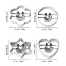4/6/10件套不锈钢笑脸饼干模具，3D可爱蛋糕模具，不粘烘焙工具 - 銀色 - 查看 2