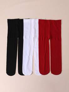 3 Pairs Baby Girls Velvet Tights, Autumn/Spring Leggings - Multicolor - View 4