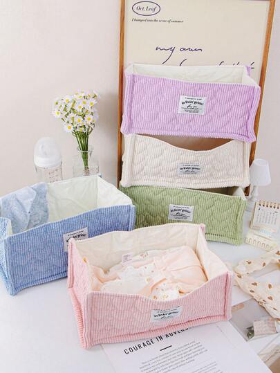 1pc Cute Corduroy Storage Basket, Desktop Utility Storage Basket, Lipstick Makeup Brush Skin Care Product Storage Basket, Desktop Decorations, Cosmetic Storage Box, Portable Picnic Basket, Valentine's Day Gifts, Bathroom Storage, Study Desk Storage