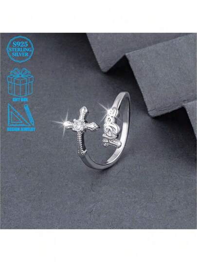 خاتم فضة عيار 925 مزخرف بحرف شخصي للنساء، تصميم قابل للتعديل، خاتم زركونيا مكعب بسيط، مناسب للارتداء اليومي والعطلات والتجمعات